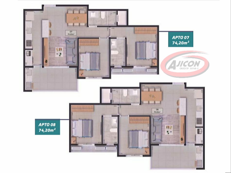 Aptos de 74m2 e 77m2 com 02 Dorm. Sendo 01 Suíte, no Itaguá