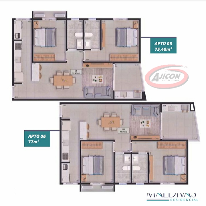 Aptos de 74m2 e 77m2 com 02 Dorm. Sendo 01 Suíte, no Itaguá